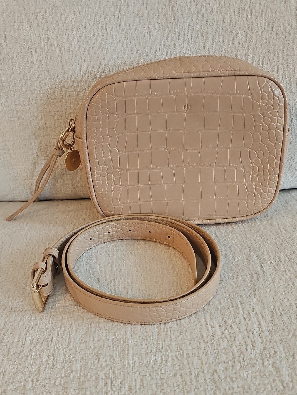 ELA Cream Croc-Embossed Belt Bag